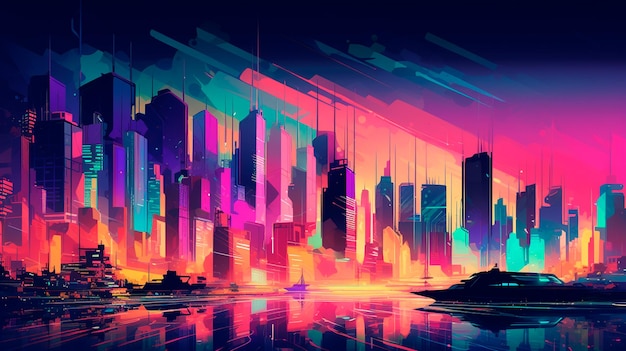 Arte pop de una ilustración de arte digital de ciudad futurista IA generativa