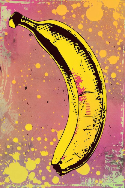 arte pop de un plátano en un fondo colorido con puntos