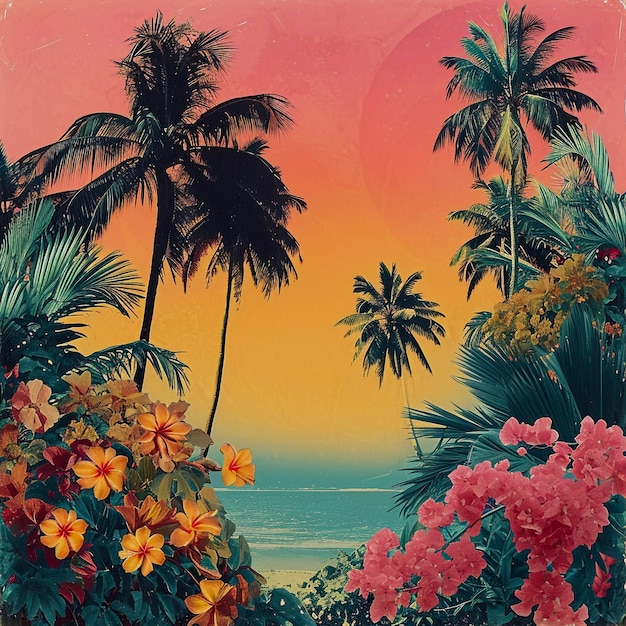 Arte pop tropical collage arte estilo vinateg colores vibrantes IA generativa