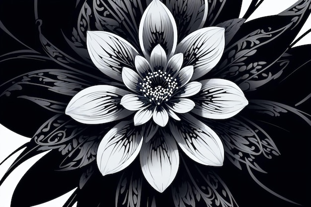 Arte preto e branco de uma flor
