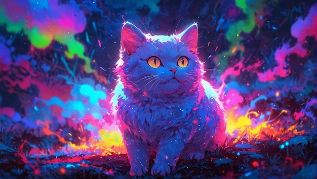 Arte psicodélica de gato de néon