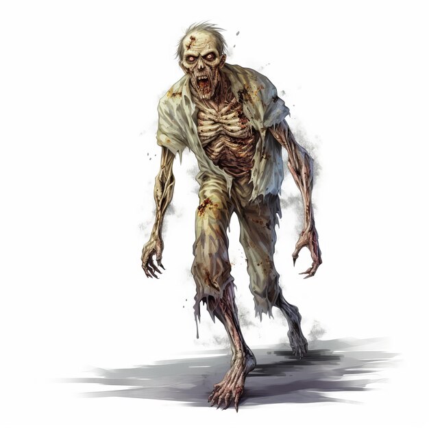 Arte realista de zombies Ilustración detallada en 2d sobre un fondo blanco