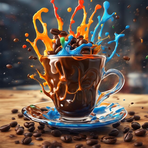 arte salpicado espresso en taza de vidrio surrealista épica artstation estilo salpicado de pintura de colores