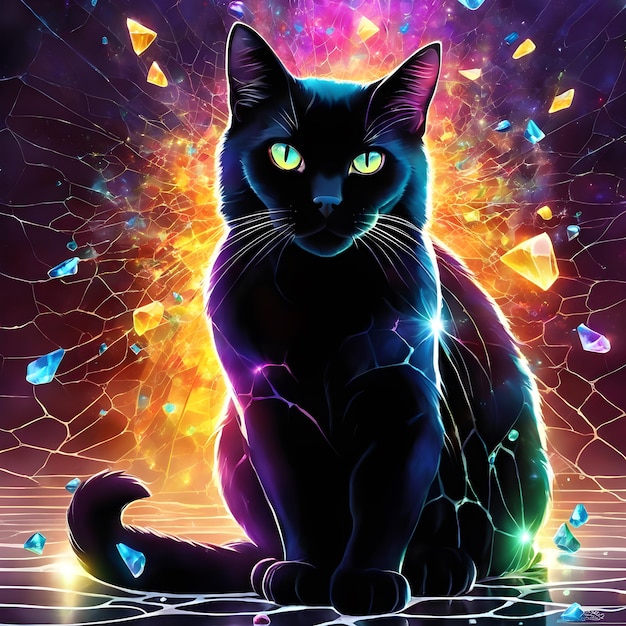 Arte de salpicaduras épicas de gato negro generado por Ai