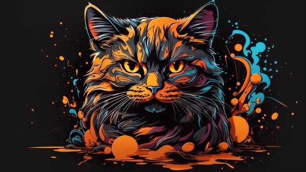 El arte de salpicaduras de gatos de Halloween ilustraciones coloridas