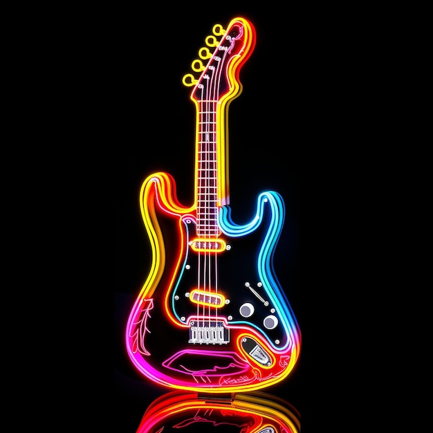 Arte de silueta de neón para guitarra eléctrica