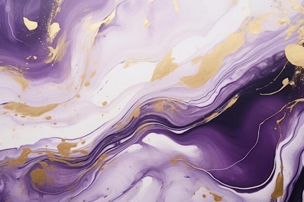 Arte Suminagashi Roxo e branco com linha dourada Composição elegante Design artístico em redemoinho dourado O estilo inclui redemoinhos de mármore ou ondulações de ágata