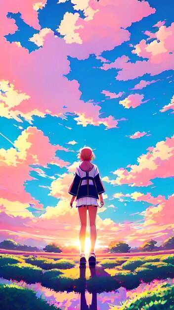 Arte surrealista colorido del paisaje del cielo del anime