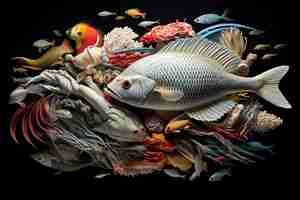 Foto arte surrealista de agregação de vida marinha com diferentes espécies