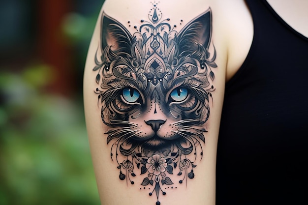 Arte del tatuaje felino en IA de tinta negra