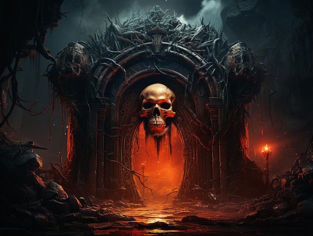 Arte de terror grotesco de la puerta del infierno