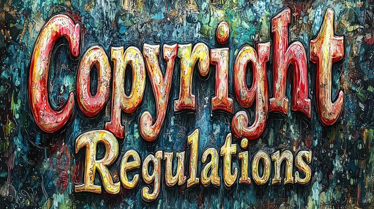 Foto arte texturizado abstracto del texto de las regulaciones de derechos de autor en colores vívidos