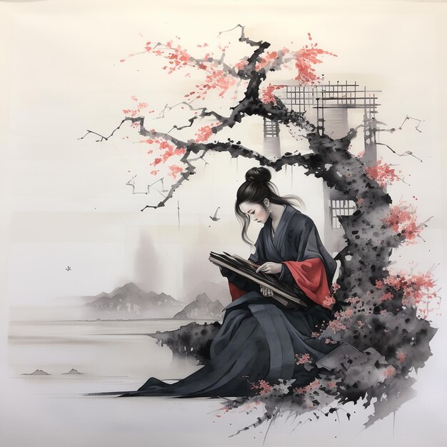 Arte tradicional mexicano pintura de árbol de sakura fácil estilo nihonga tela medio