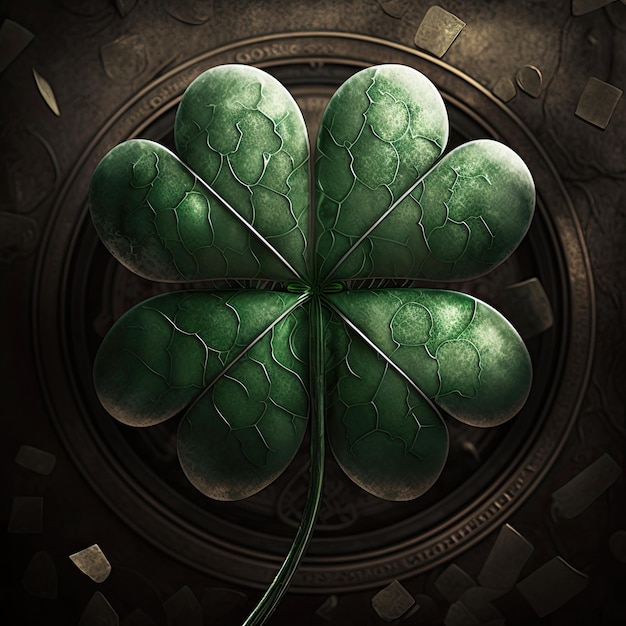 Foto arte de trébol de cuatro hojas para el día de san patricio suerte irlandesa verde ia generativa