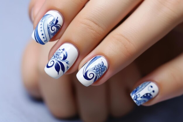 Arte de uñas azul y blanco IA generativa