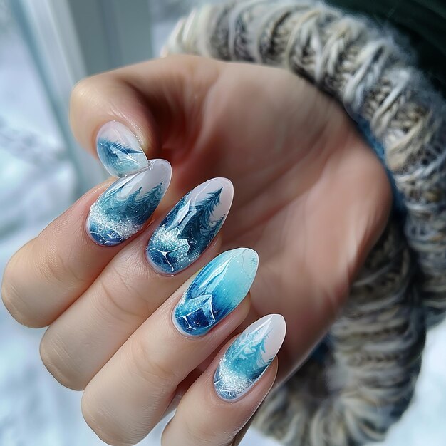 arte de uñas cueva de hielo sello diseño de uñas transparente océano de hielo