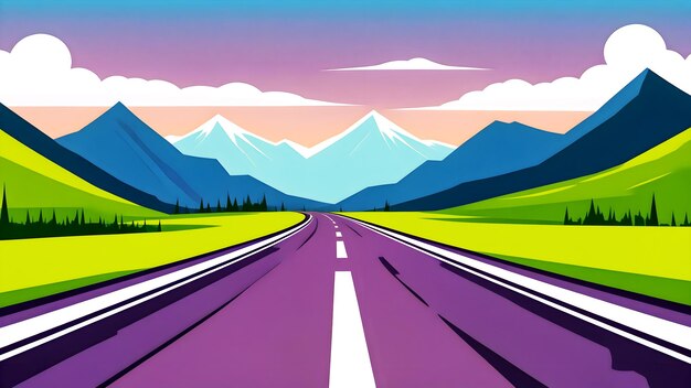 arte vectorial autopista vacía con montañas en el fondo