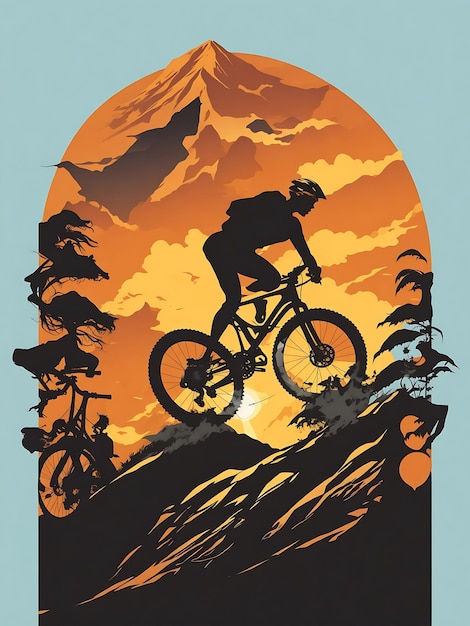 Arte vectorial de bicicletas de montaña de silueta para entusiastas del descenso Diseño de colores planos