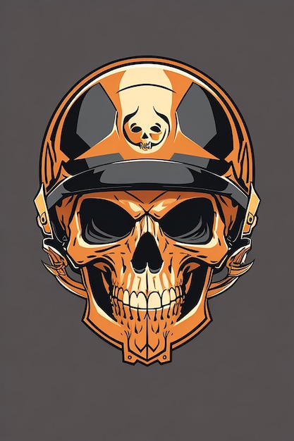 arte vectorial de calavera y casco para diseño de camisetas