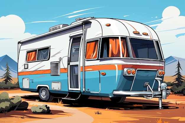 arte vectorial colorido de la ilustración vectorial simple de la autocaravana AI generada