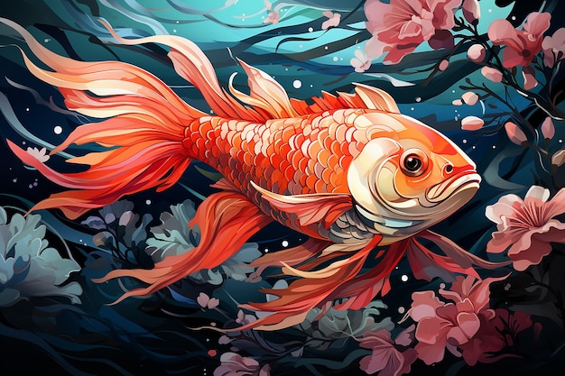 arte vectorial colorido de un pez curioso embarcando AI generado