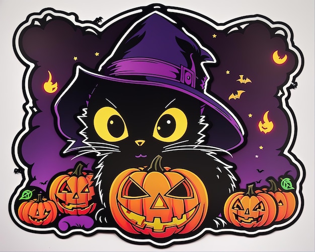 Un arte vectorial de gato aterrador con un disfraz de Halloween de calabaza