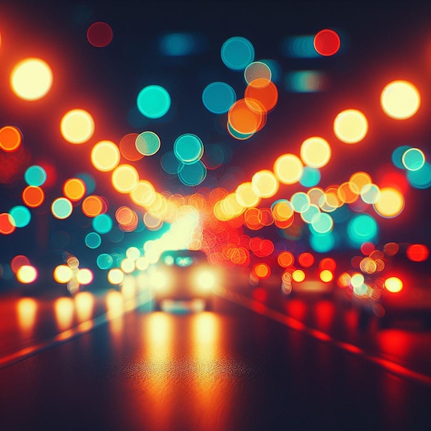 Foto arte vectorial hiperrealista de 35 mm de colores abstractos de colores rodeados de automóviles de tráfico de luz bokeh telón de fondo