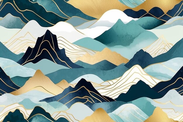 Arte vectorial de montaña Paisaje mínimo con toque de acuarela