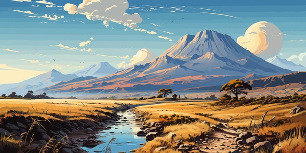 Arte vectorial sobre paisaje mar bosque montaña y desierto