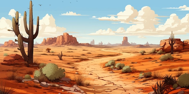 Arte vectorial sobre paisaje mar bosque montaña y desierto