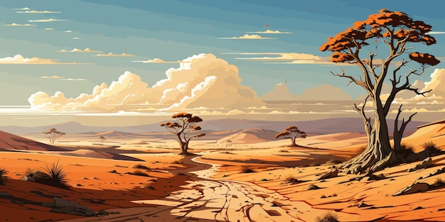 Arte vectorial sobre paisaje mar bosque montaña y desierto