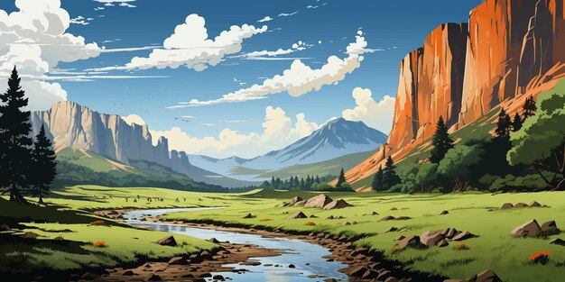 Arte vectorial sobre paisaje mar bosque montaña y desierto