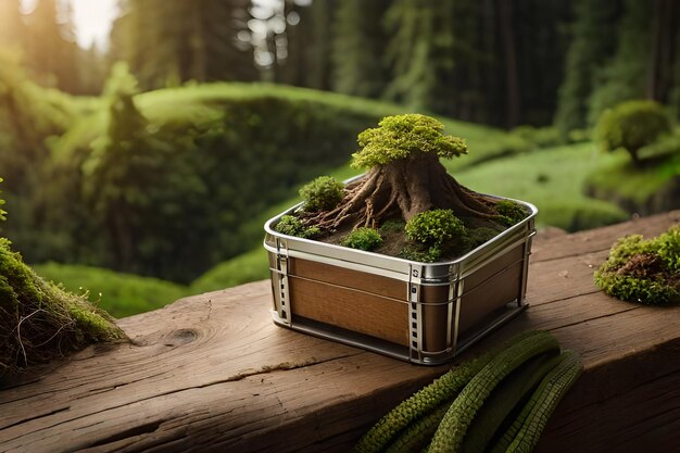 Foto arte vegetal em miniatura dentro de uma floresta profunda