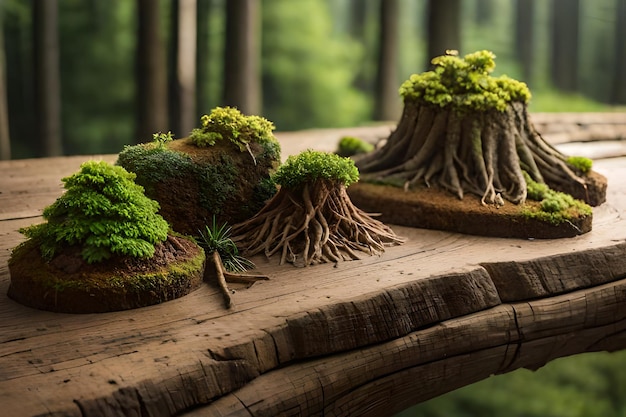 Foto arte vegetal en miniatura dentro de un bosque profundo