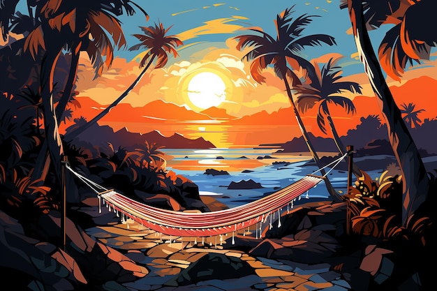 arte vetorial colorida de uma ilha tropical fuga AI gerado