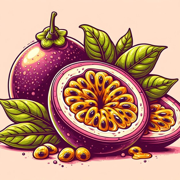 Arte vetorial de frutas da paixão com uma cor roxa vibrante