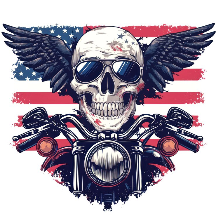 Foto arte vetorial estilo crânio harley davidson isolado em fundo branco