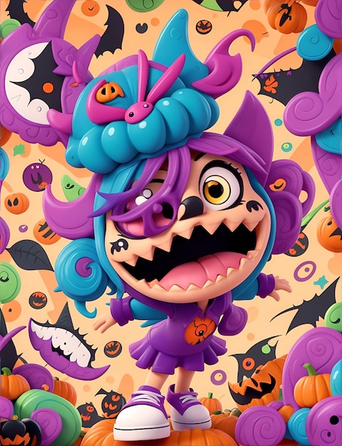 Arte vetorial pronta para imprimir graffiti colorido ilustrações tema de Halloween