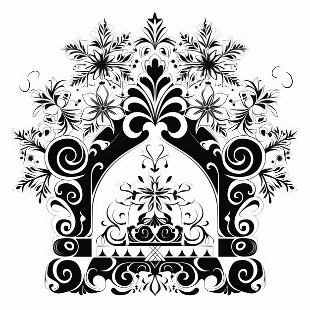 Foto arte vetorial simétrica de flocos de neve preto e branco para decoração de lareira