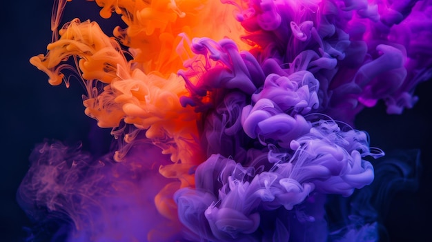 El arte de una vibrante explosión de colores de humo y tinta sobre un rico fondo negro