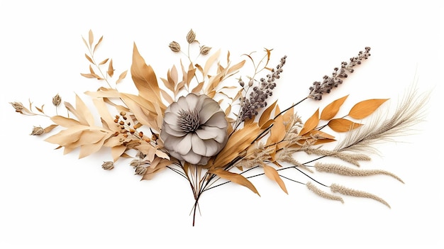 artemisa de lirio seco y decoración de hojas y flor boho para la decoración de la boda