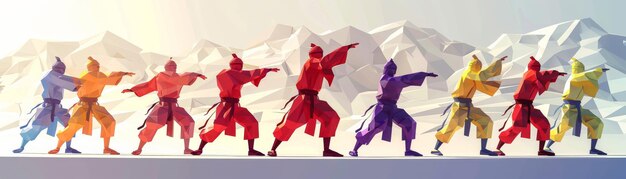 Artes marciales de dibujos animados 3D coloridos con ninjas