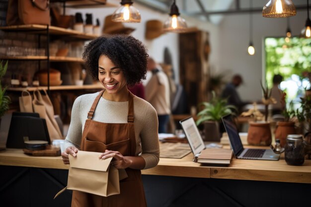 Foto una artesana afroamericana empoderada una emprendedora dinámica que equilibra la creatividad y los negocios en