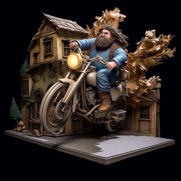 Artesanato de papel em camadas de Hagrid em motocicleta voadora IA generativa