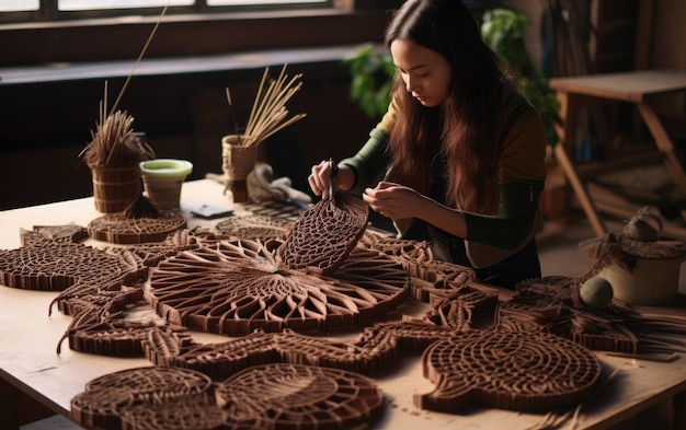 Foto artesanato ecológico desenhos de jovens artesãos