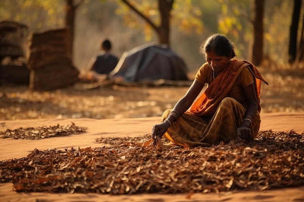 Foto artesanato intrincado testemunhando a arte tribal de tecelagem de tapetes em jashpur chhattisgarh ind