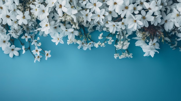 Artesanía Borde de flor de primavera sobre fondo azul Borde de flor de primavera blanco Recurso creativo Generado por IA