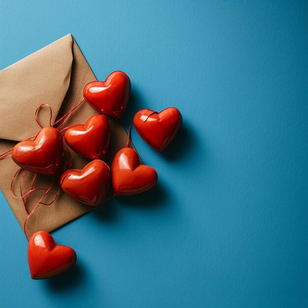 Artesanía de corazones de papel para el día de San Valentín sobre un fondo azul