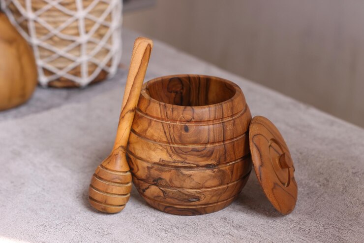 Artesanía de madera de madera de tarro de miel étnica