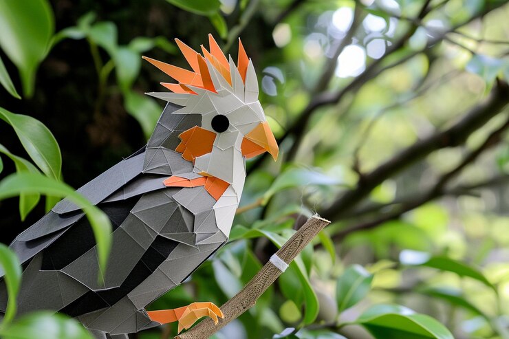 Foto artesanía de papel de cocotilla llamativa con diseño poligonal